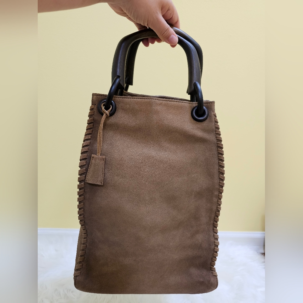 Authentic Gucci Hand Bag Bamboo Brown Suede Leather